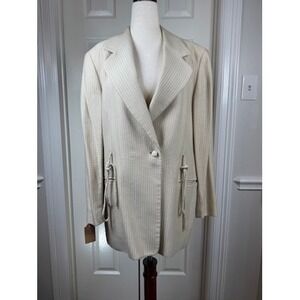 Escada Margaretha Ley Vintage Wool Silk Striped Blazer Cream Rope Detail Size 40